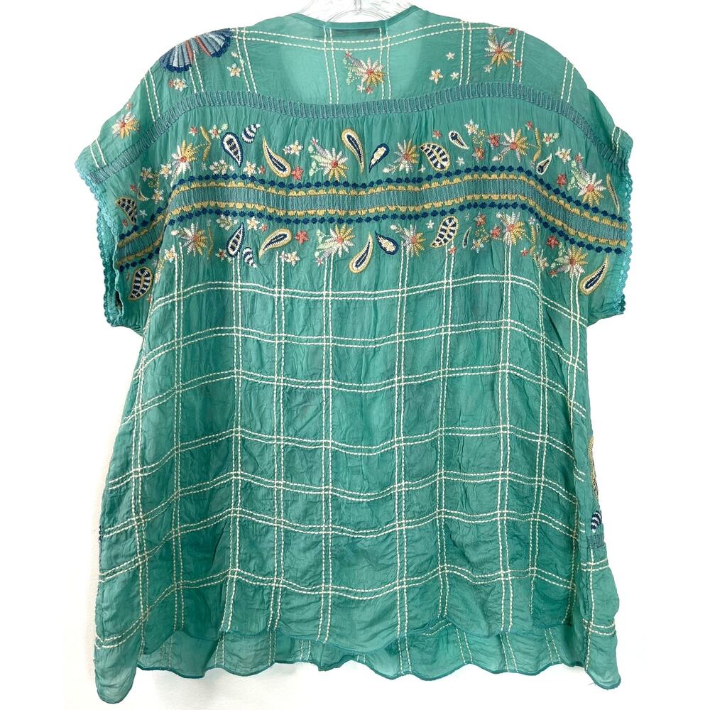 Johnny Was Women's Paise Teal Blouse Rodeo Embroidered Boho Mermaid Core Size M - Picture 2 of 14